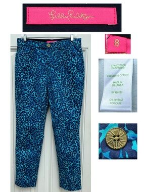 Lilly Pulitzer Size 8 Kelly Pants "Oyster Bay Navy My Favorite Spot" Mid Rise